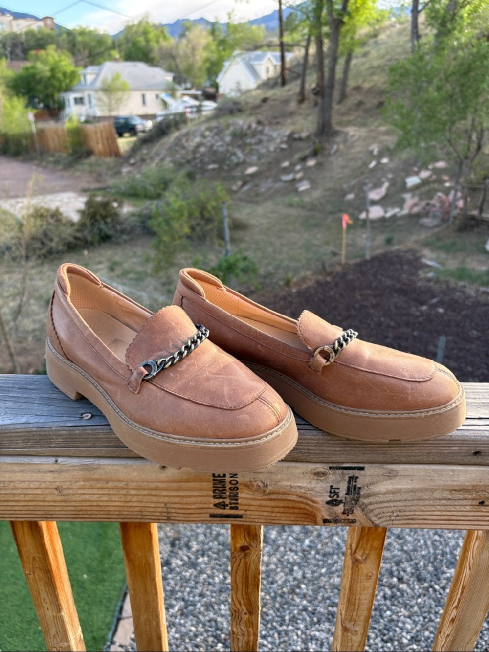 Dr. Scholl's Tan Suede Chain-Accent Platform Loafers